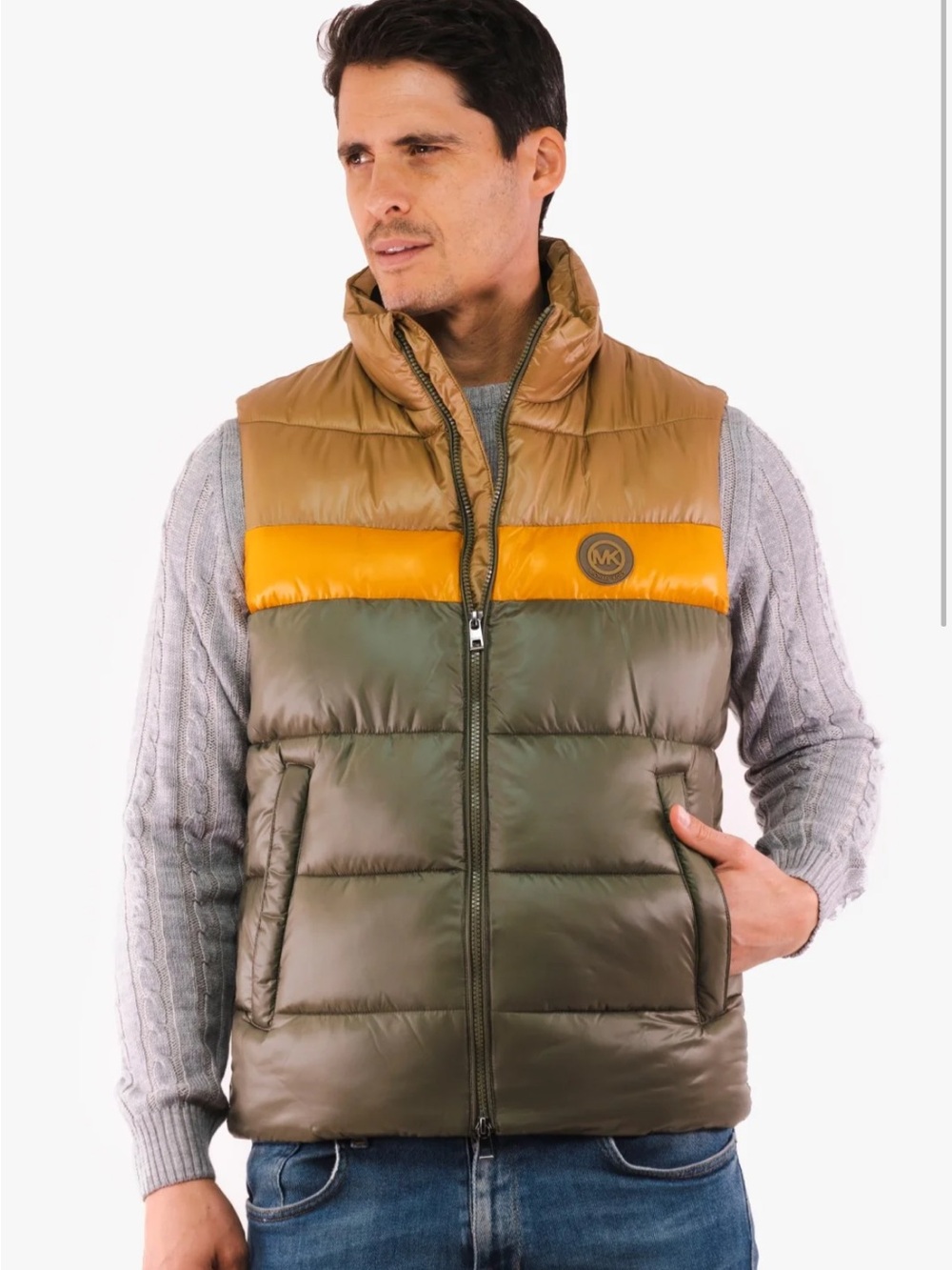 MICHAEL KORS MEN'S Quilted Puffer Vest Size XL Olive Tan NEW